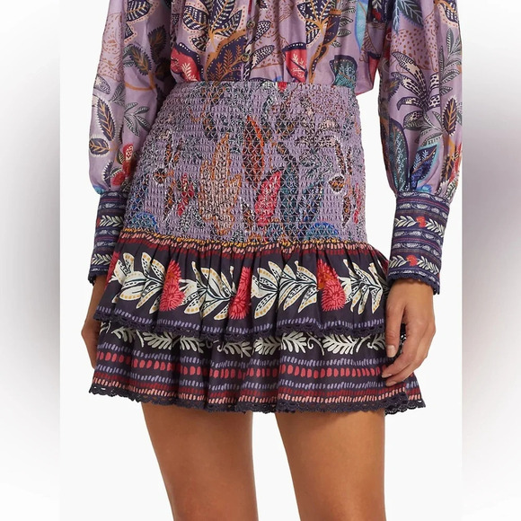 FARM RIO Wild Night Ruffled Mini Skirt in Lavender - Picture 2 of 12